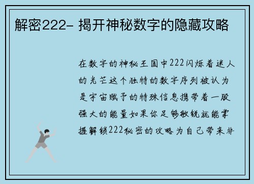 解密222- 揭开神秘数字的隐藏攻略