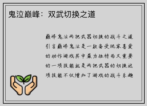 鬼泣巅峰：双武切换之道